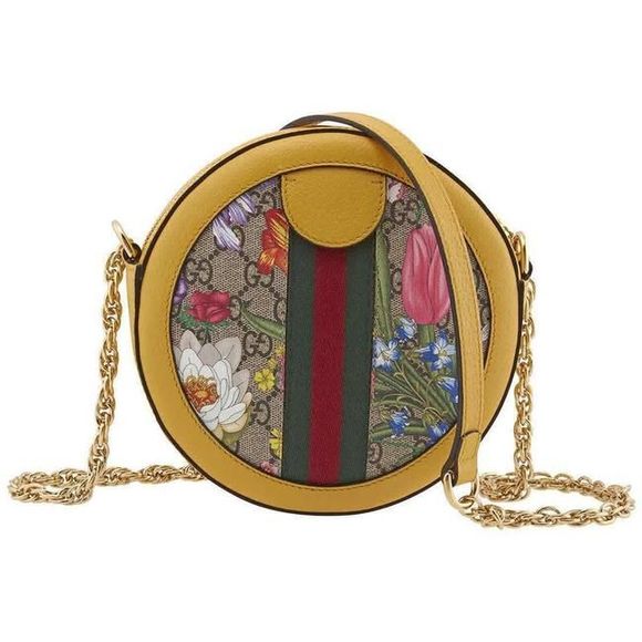 GUCCI Ophidia Gg Flora Round Beige/Ebony Canvas Shoulder Bag - Picture 3 of 6